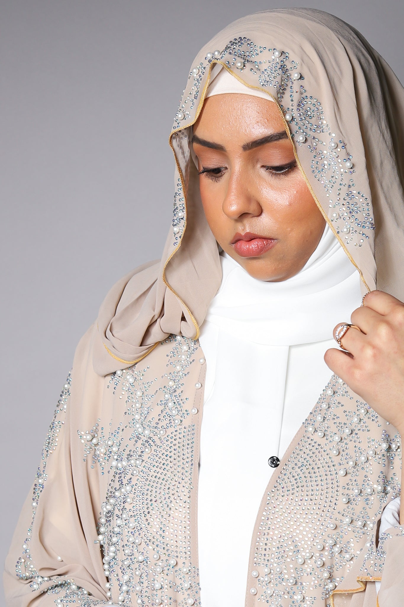 Beige Sheer Embellished Bisht