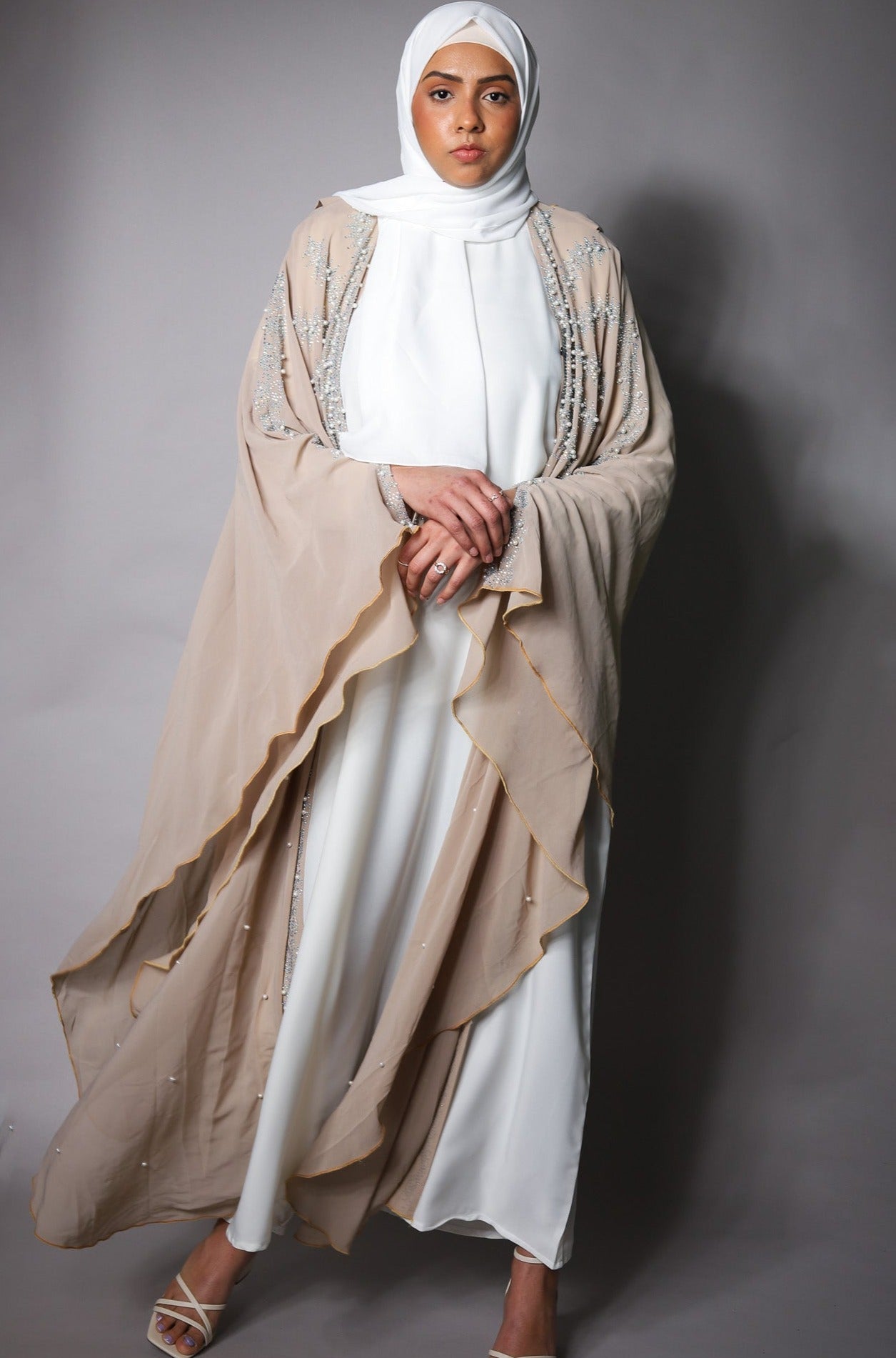 Beige Sheer Embellished Bisht