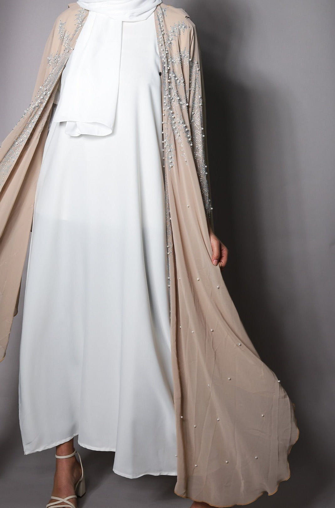 Beige Sheer Embellished Bisht