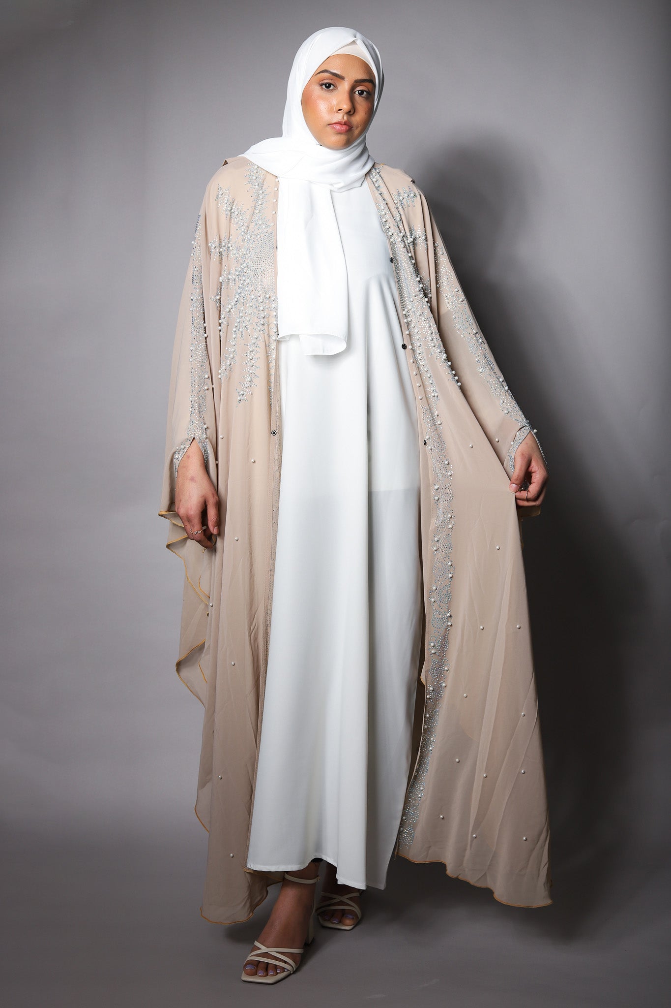 Beige Sheer Embellished Bisht