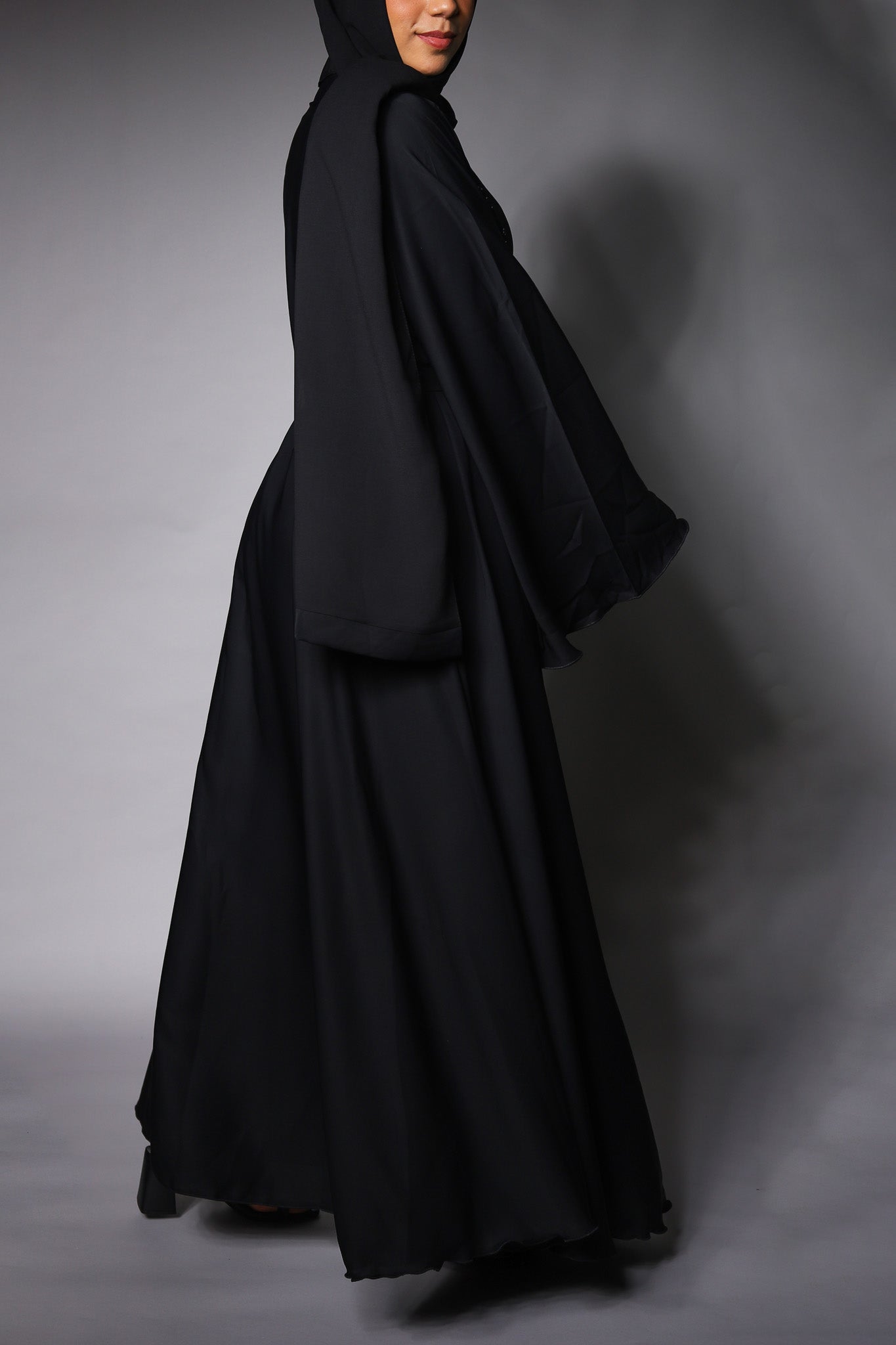 Black Embellished Open Umbrella Flare Abaya