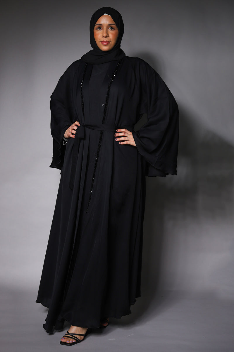 Black Embellished Open Umbrella Flare Abaya