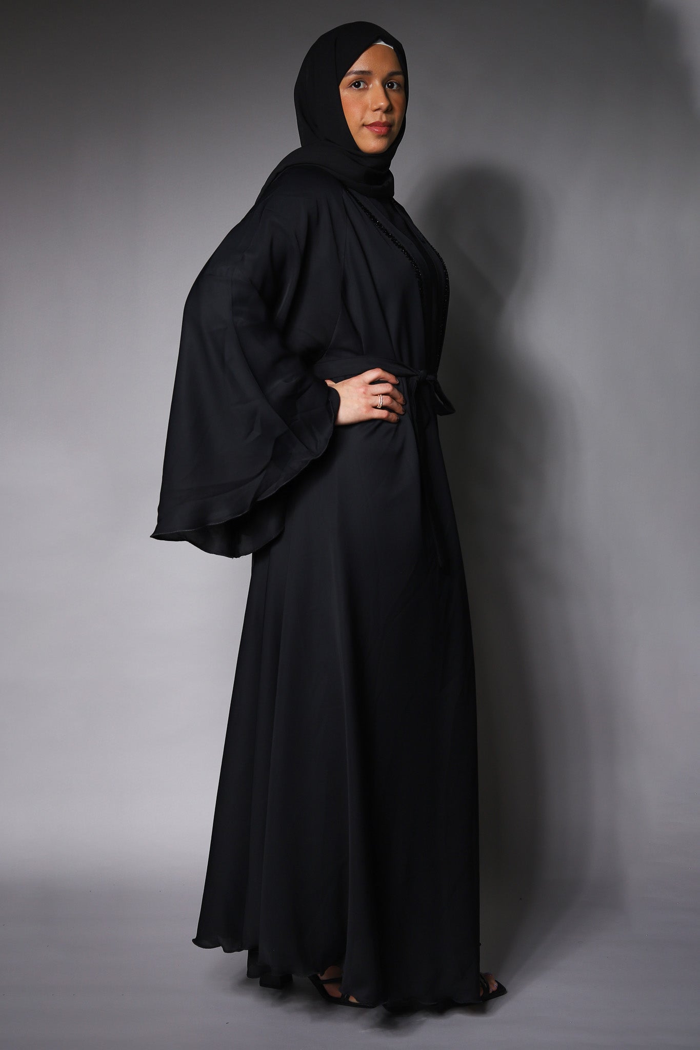 Black Embellished Open Umbrella Flare Abaya