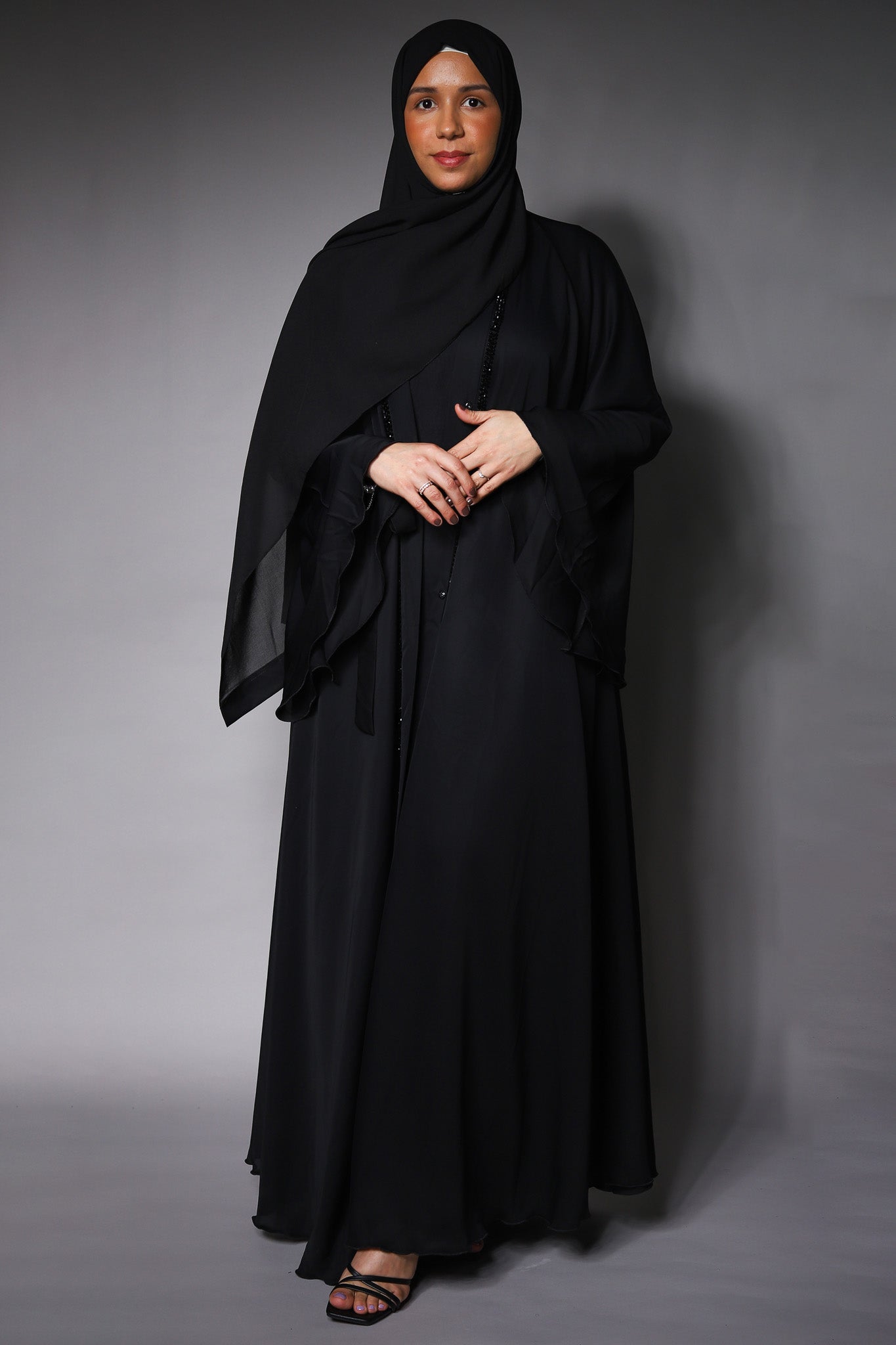 Black Embellished Open Umbrella Flare Abaya