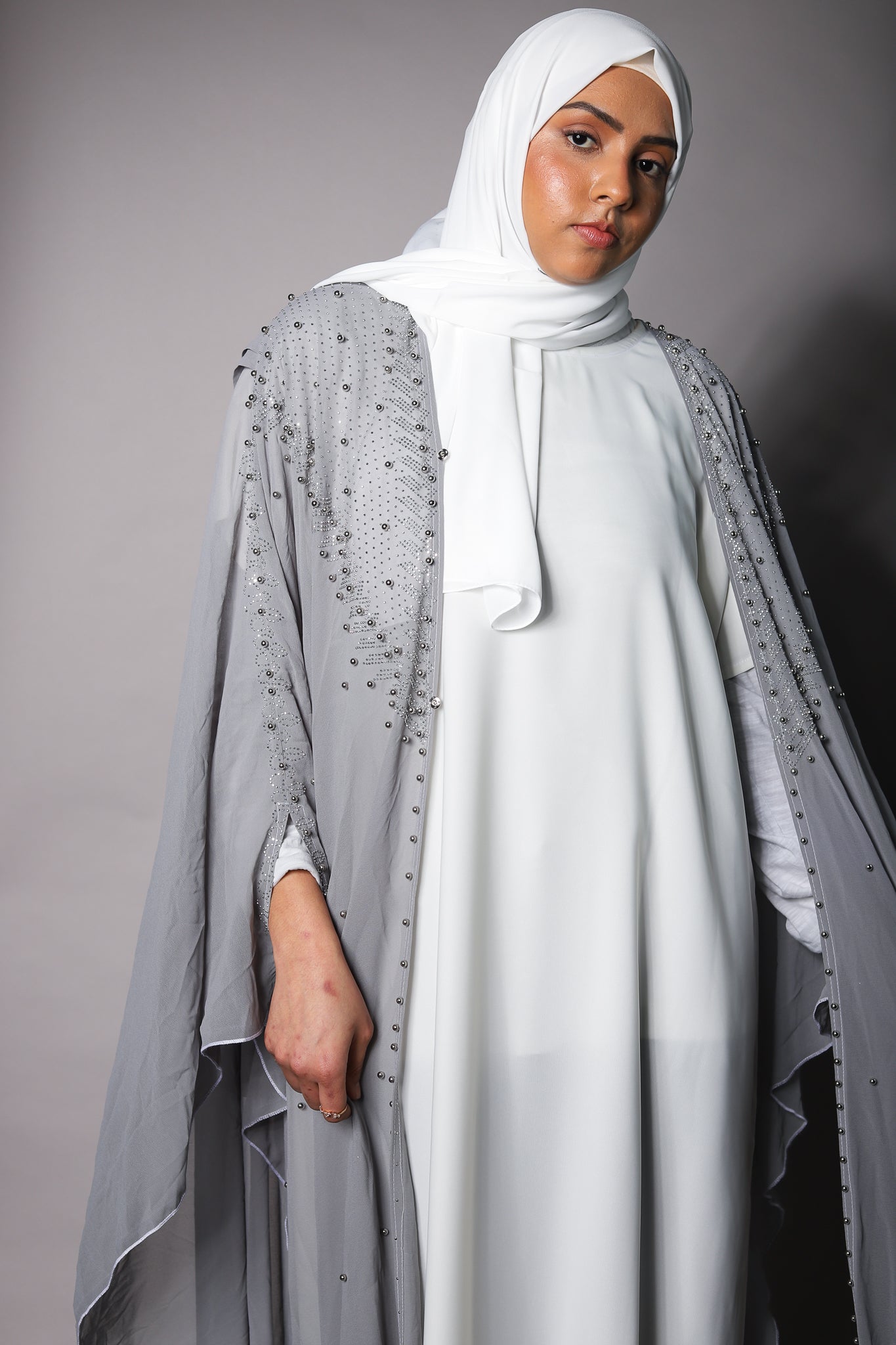 Grey Sheer Embellished Bisht