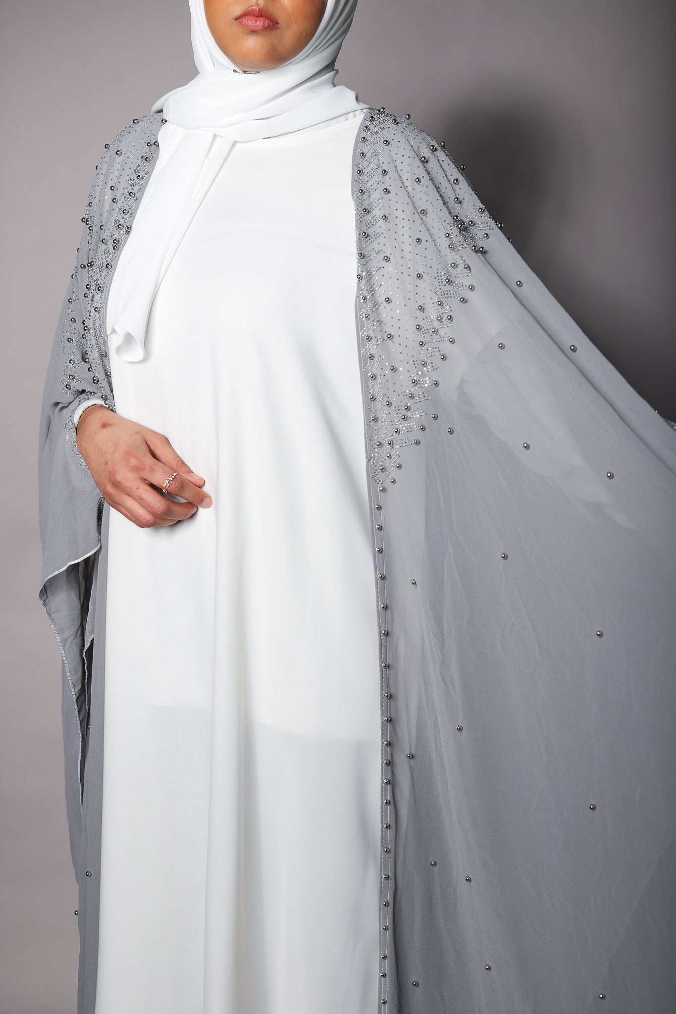 Grey Sheer Embellished Bisht