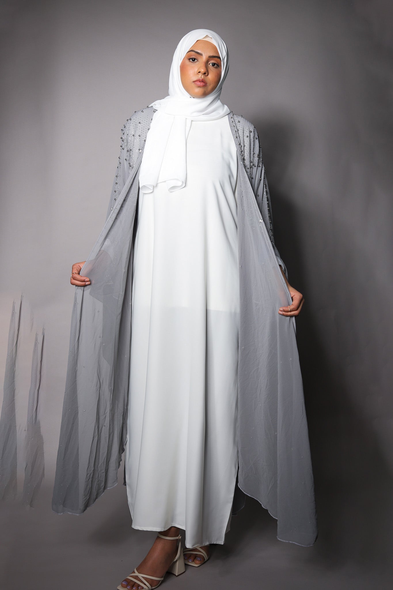 Grey Sheer Embellished Bisht