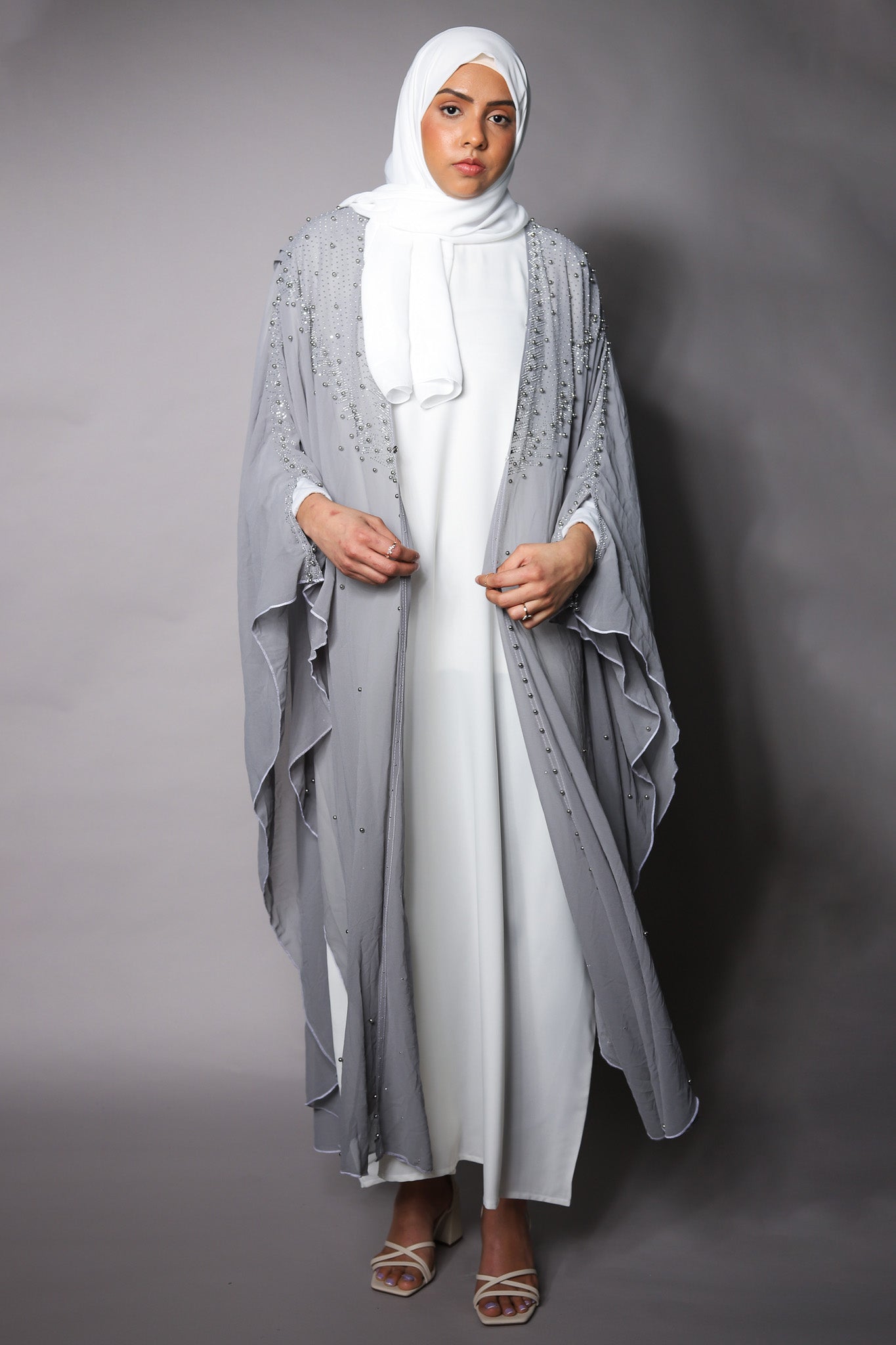 Grey Sheer Embellished Bisht