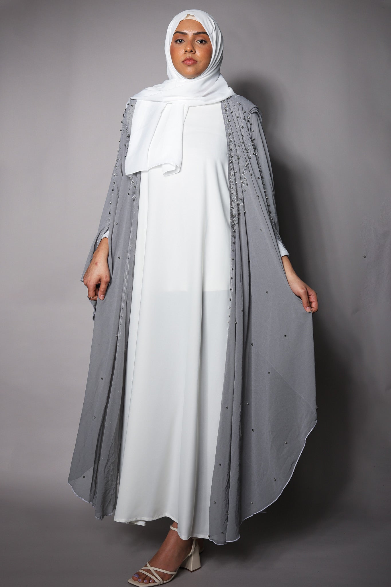 Grey Sheer Embellished Bisht