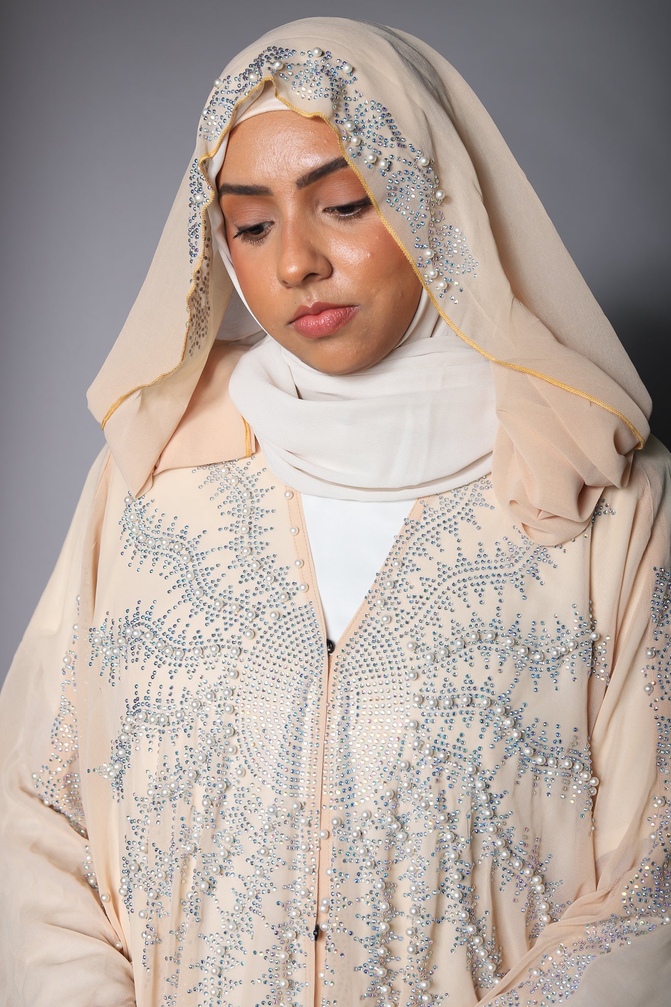 Apricot Sheer Embellished Bisht