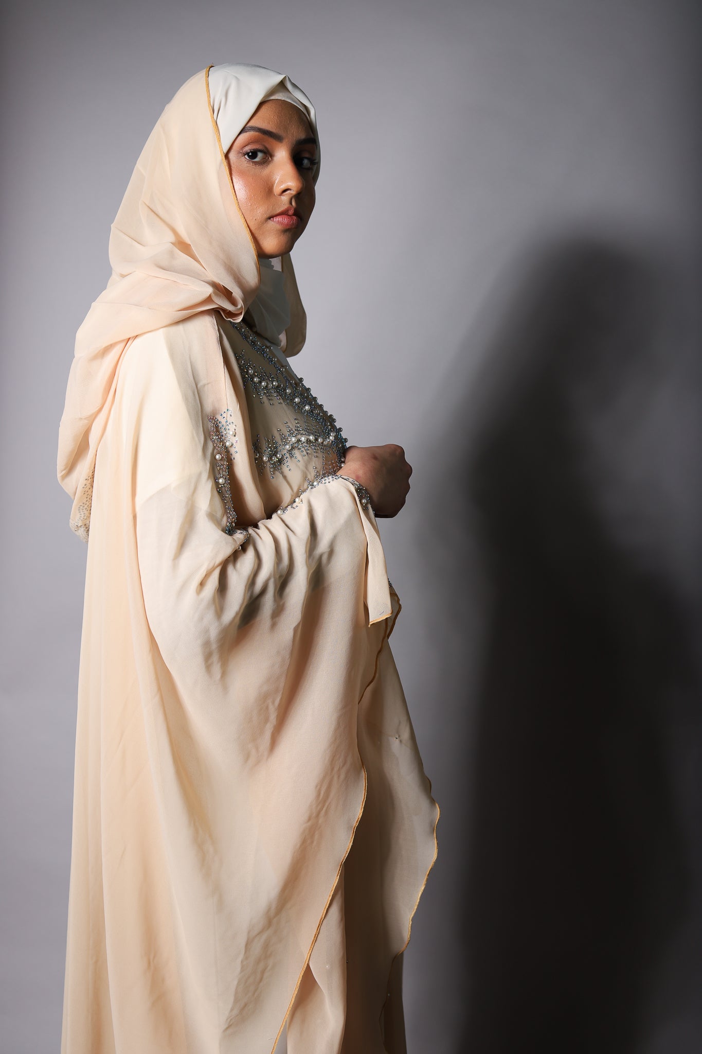 Apricot Sheer Embellished Bisht