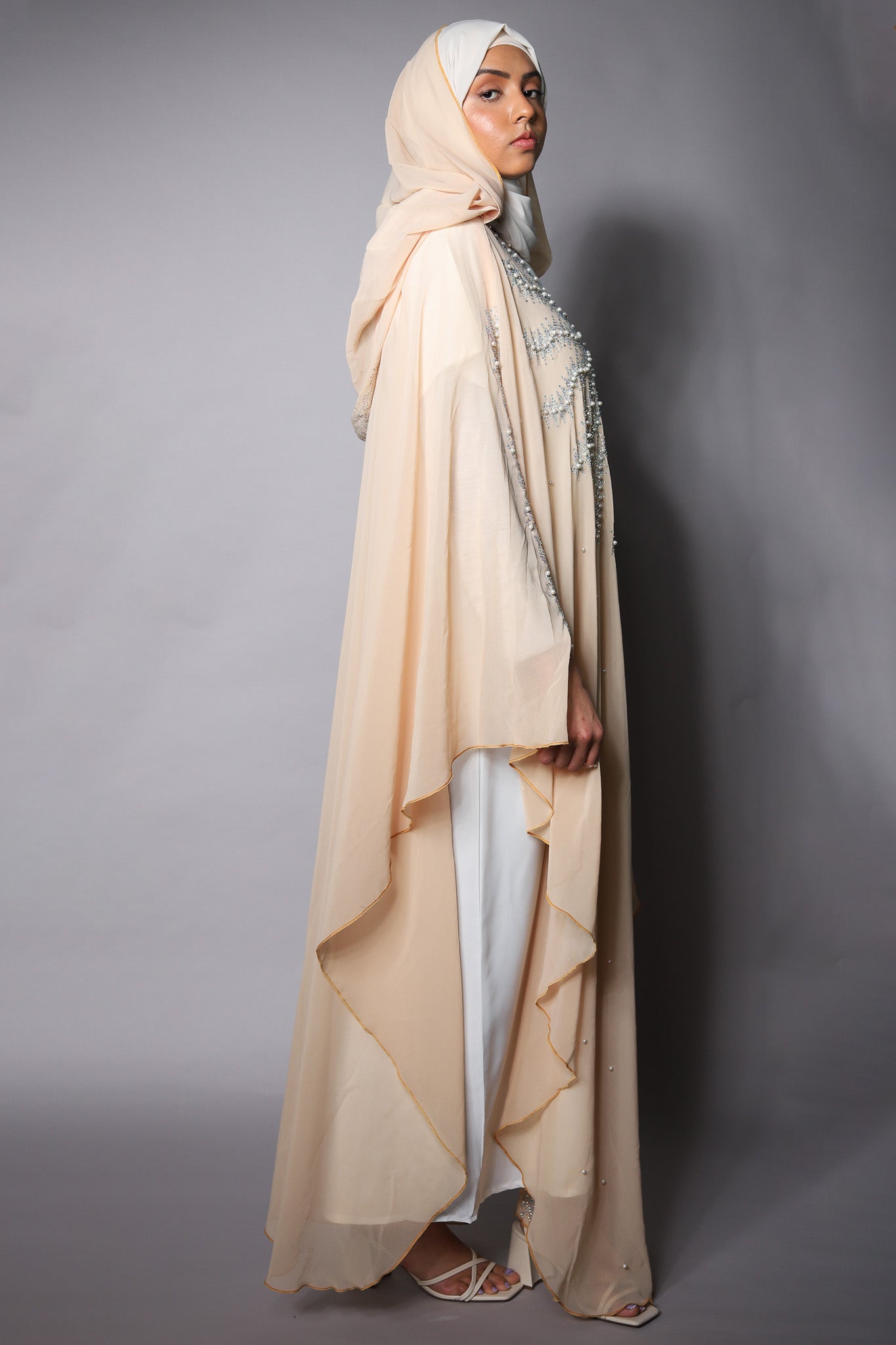 Apricot Sheer Embellished Bisht