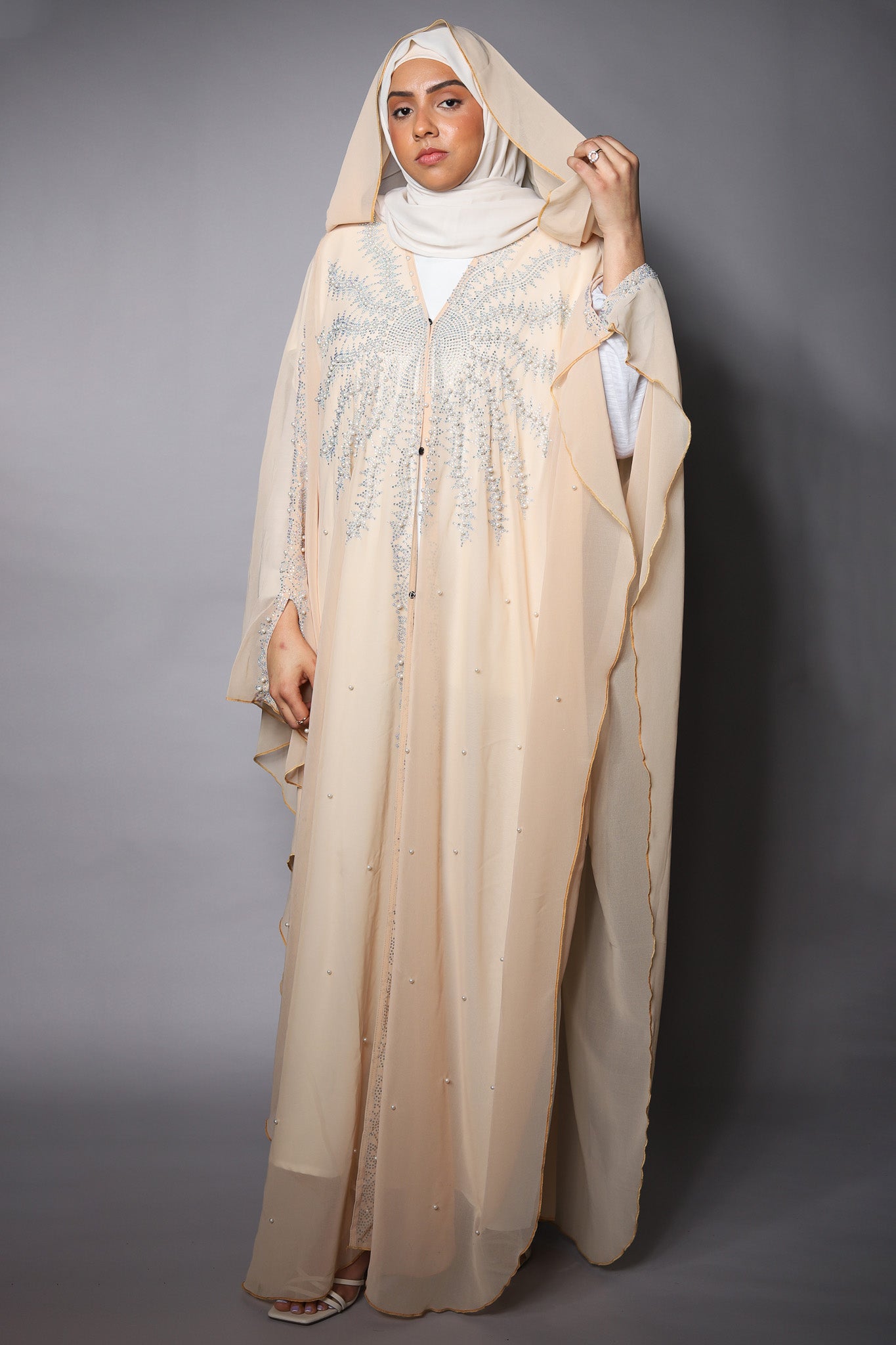 Apricot Sheer Embellished Bisht