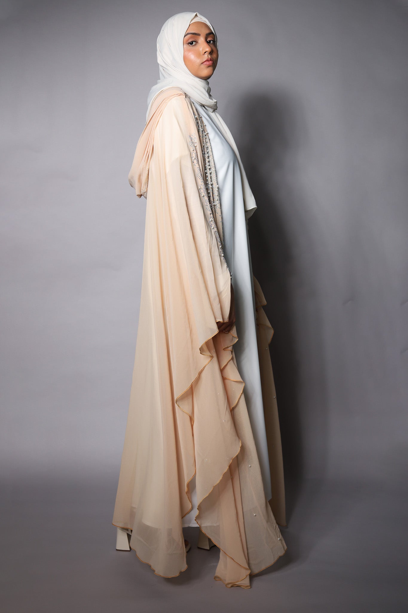 Apricot Sheer Embellished Bisht