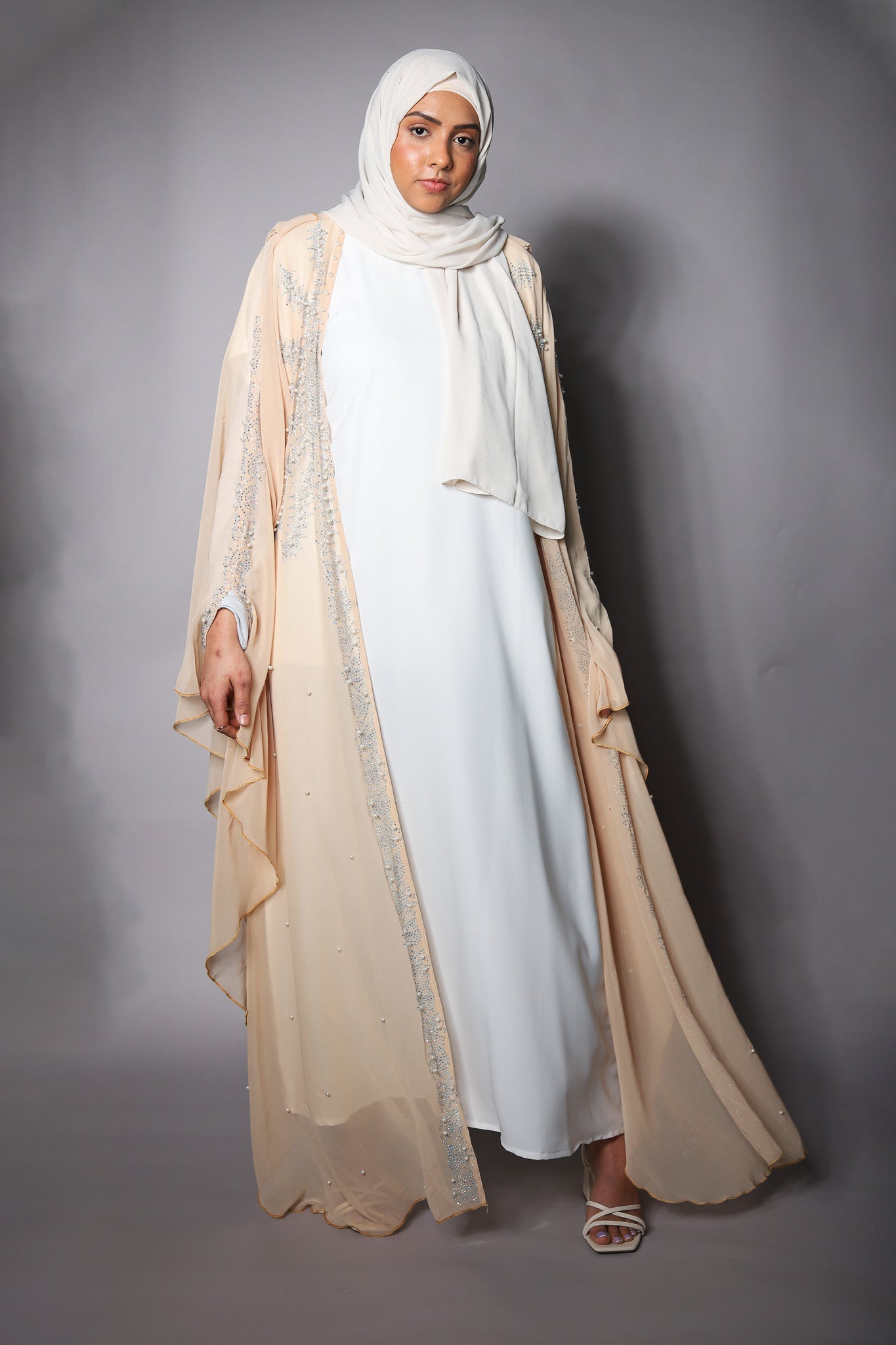 Apricot Sheer Embellished Bisht