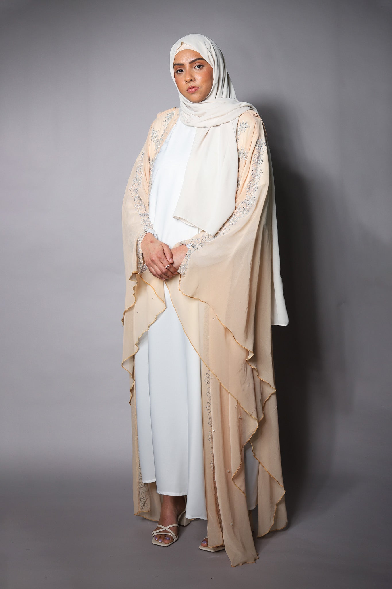 Apricot Sheer Embellished Bisht