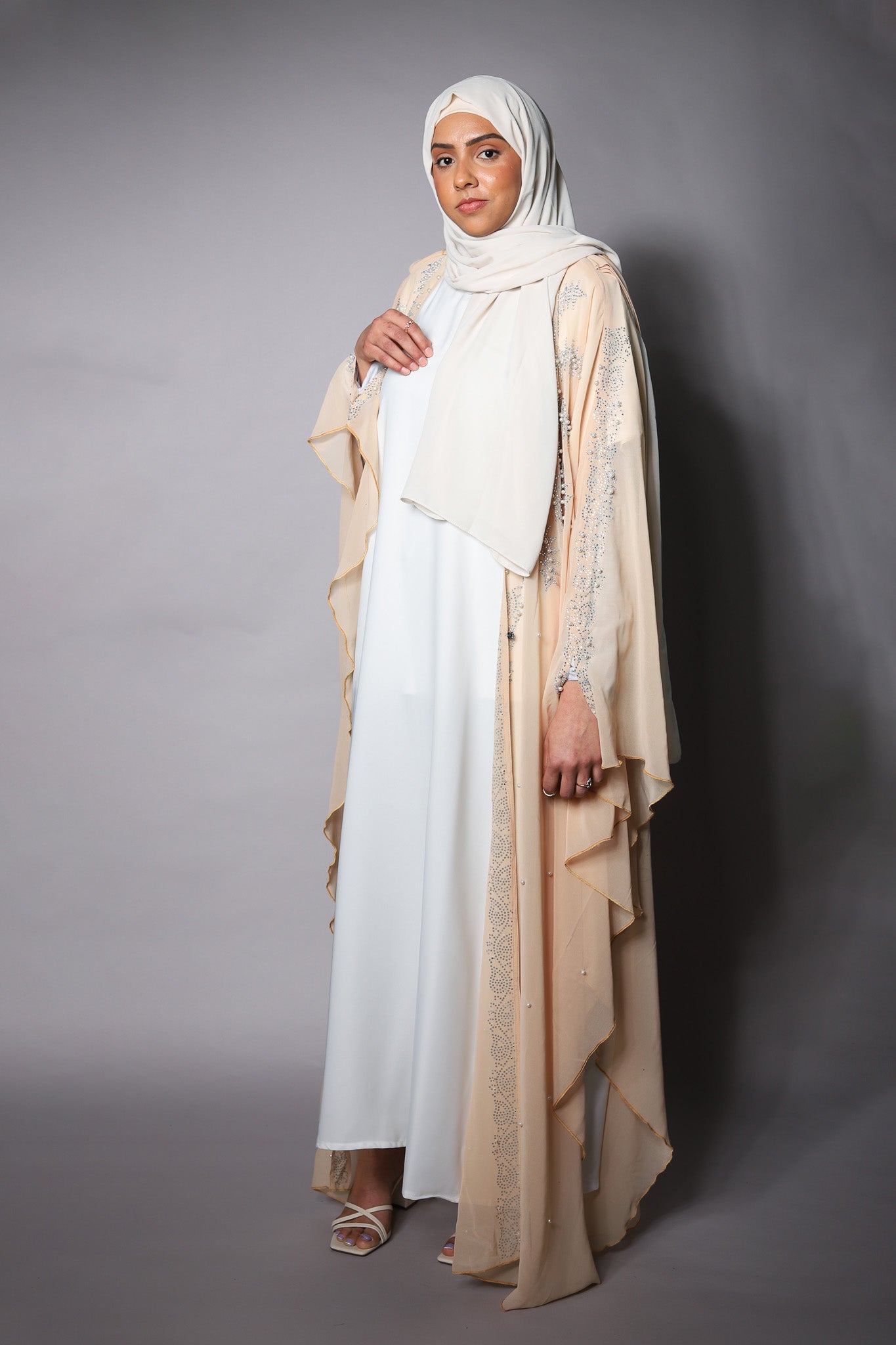 Apricot Sheer Embellished Bisht