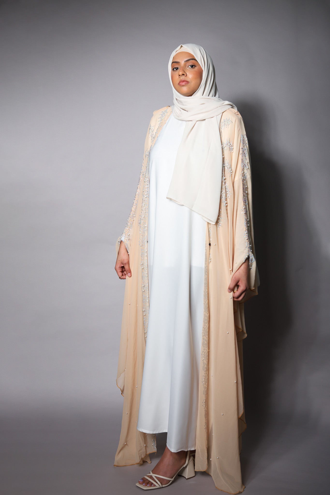 Apricot Sheer Embellished Bisht