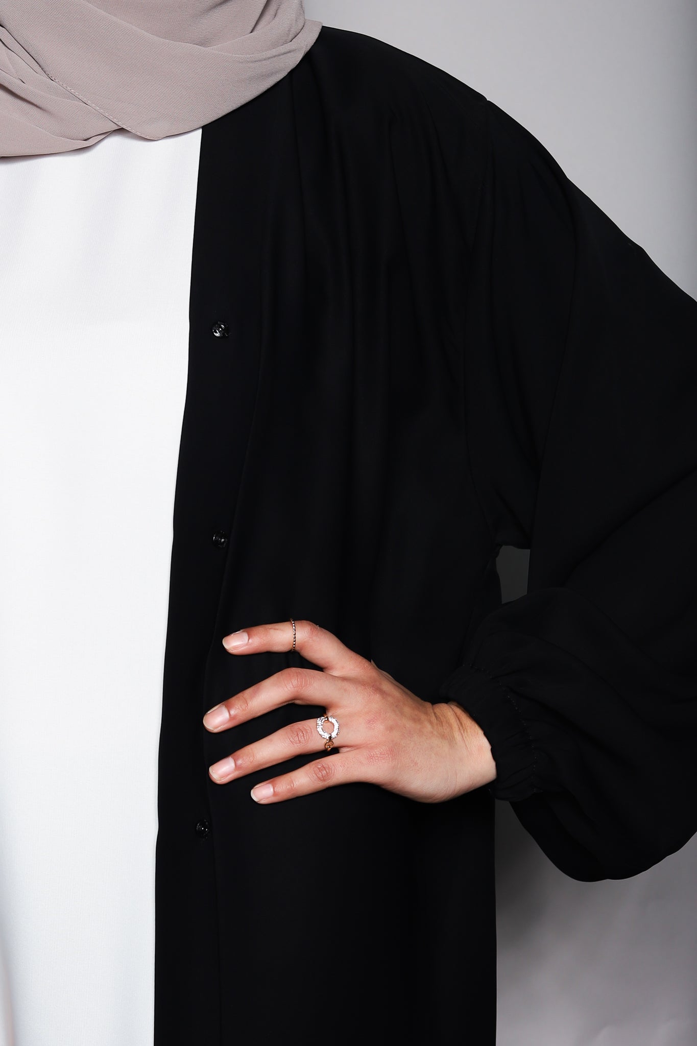 Black Plain Open Abaya with Elasticated Cuffs