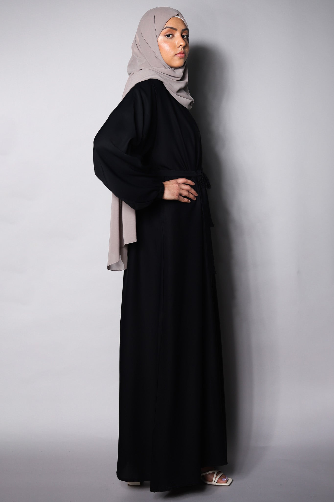 Black Plain Open Abaya with Elasticated Cuffs