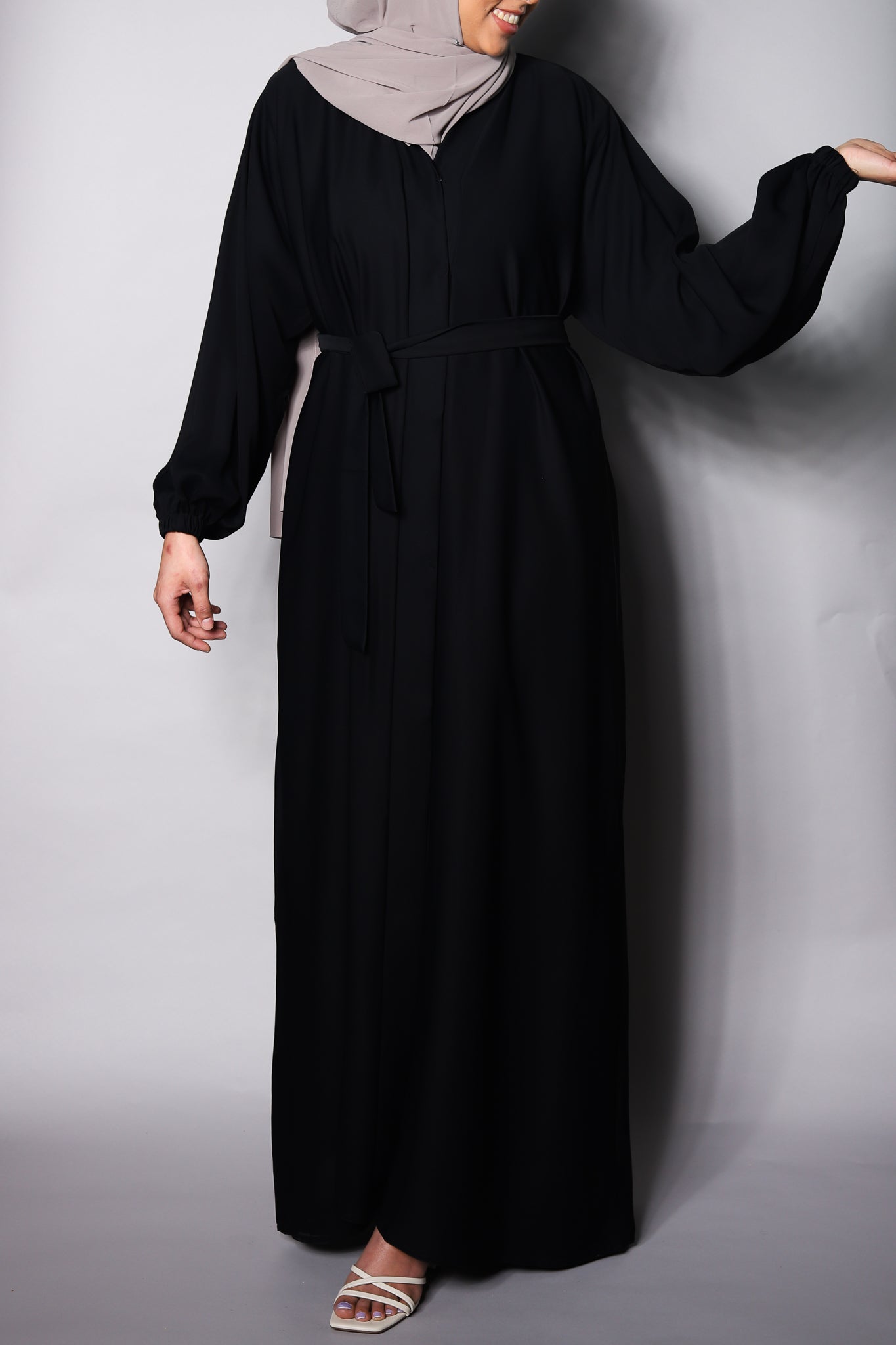 Black Plain Open Abaya with Elasticated Cuffs