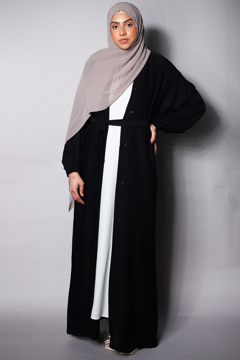 Black Plain Open Abaya with Elasticated Cuffs