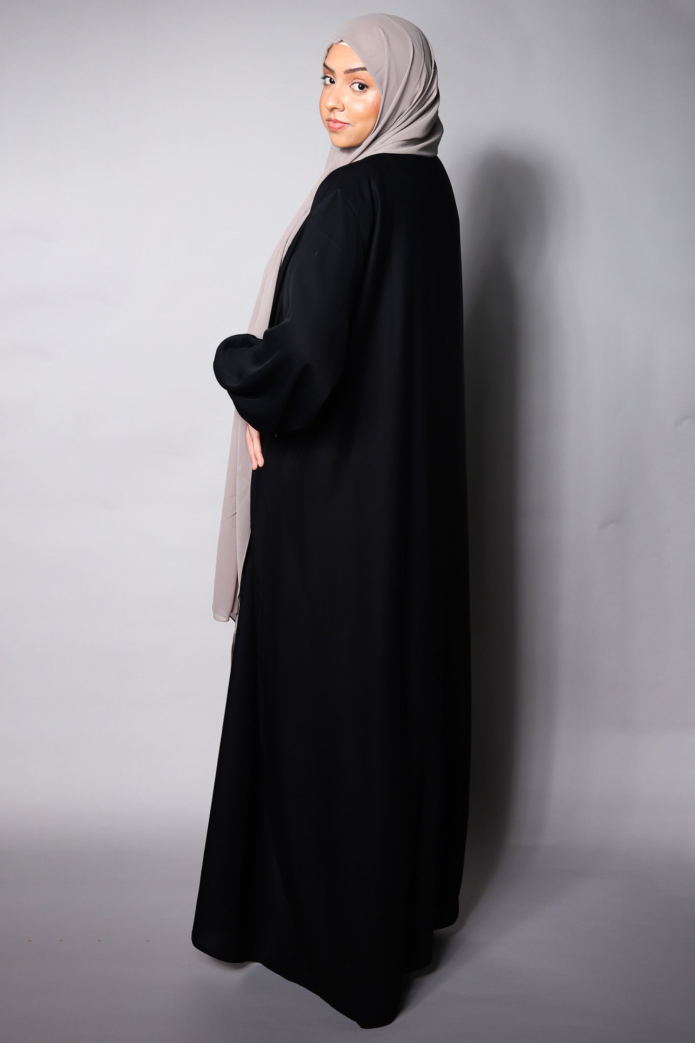 Black Plain Open Abaya with Elasticated Cuffs