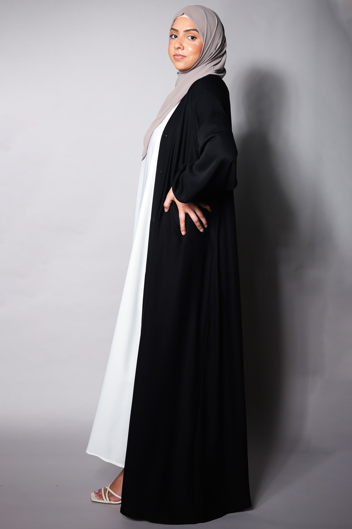 Black Plain Open Abaya with Elasticated Cuffs