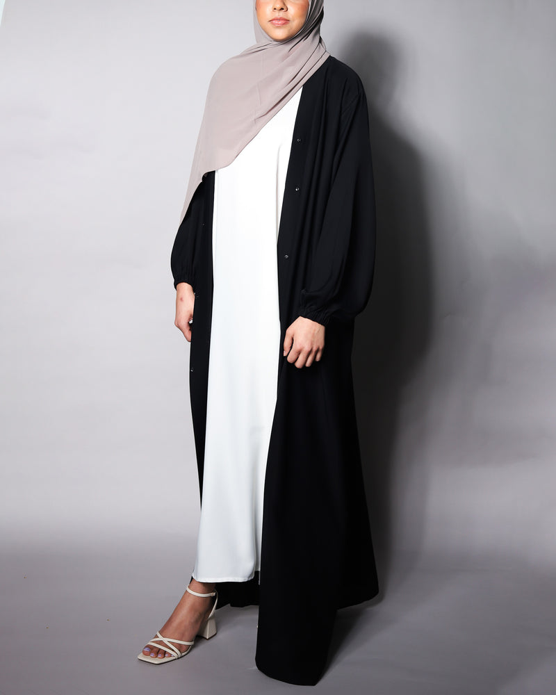 Black Plain Open Abaya with Elasticated Cuffs
