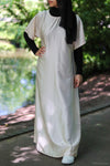 Almond Short-Sleeved Satin Abaya Slip Dress