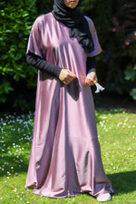 Mauve Short-Sleeved Satin Abaya Slip Dress