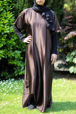 Chocolate Short-Sleeved Satin Abaya Slip Dress