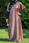 Mocha Short-Sleeved Satin Abaya Slip Dress