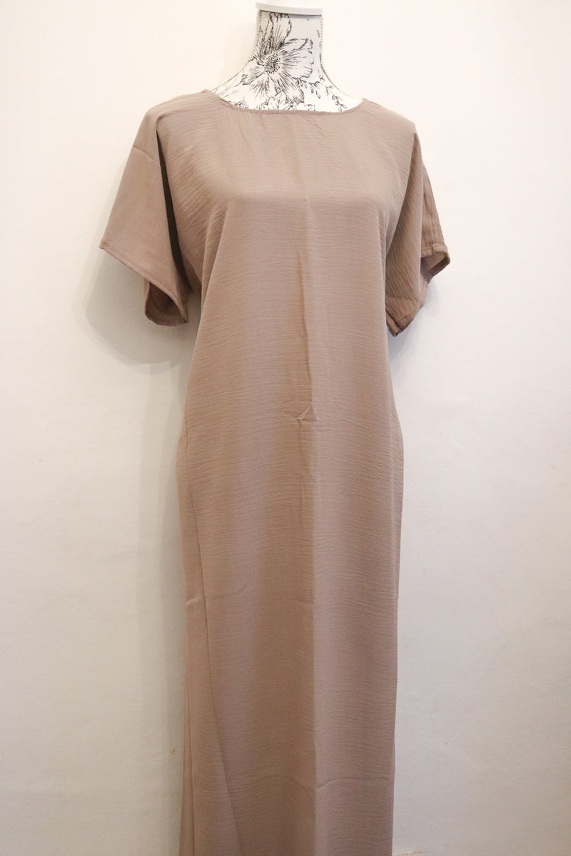 Taupe Short-Sleeved Crinkle Abaya Slip Dress